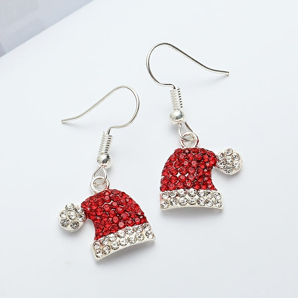 "Ladies' Cute Santa Hat Earrings | Fawn Zirconia Christmas Studs - Perfect Holiday Gift"