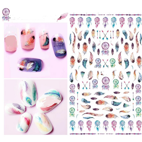 1 Sheet Dreamcatcher, Feather & Floral Nail Art 3D Nail Stickers ...