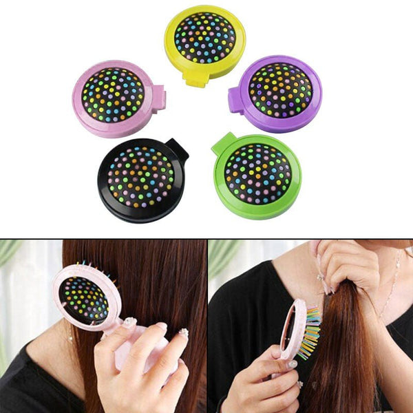 I Piece Round Travel Mini Compact Folding Massage HairbrushMulti Coloured Round Mini Travel Hair Brushes.Compact &amp; easily fold away.Perfect for your travels, handbags, children's sports bags  etc
Item Type: Massage Hairblavishhairandbeauty.comPiece Round Travel Mini Compact Folding Massage Hairbrush