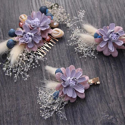 3 Piece Handmade Set Of Forest Style Floral Bridal Hair Fascinator