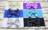 Childrens Big Sequined Bow with Lace Headband Hair Accessory