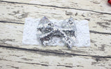 Childrens Big Sequined Bow with Lace Headband Hair Accessory
