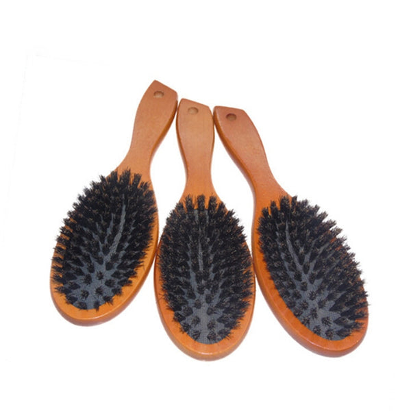 Natural Boar Bristle Anti-static Paddle Massage Hairbrush With Beech Wood Handle