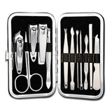 12 Piece Manicure Travel Set In Stainless Steel with Storage Case (Black Case)